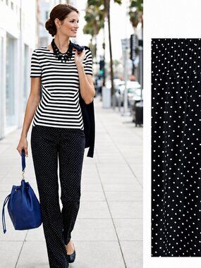 Talbots Challis Pants Large Black & White Polka Dot Flowy